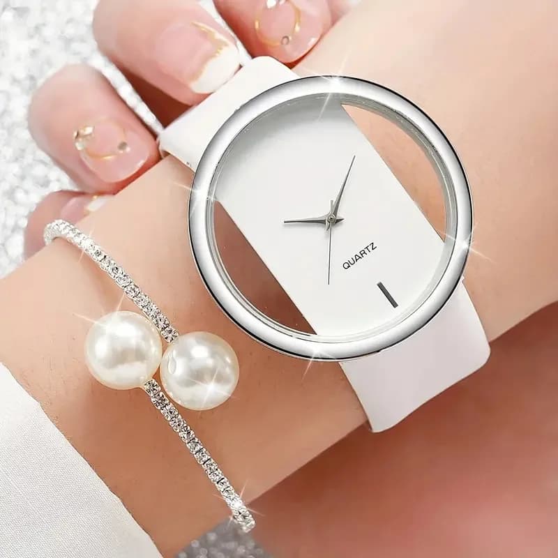 Women's Quartz Watch Bracelets Set with Rhinestones and Fashionable White Pearls from 2 Pieces