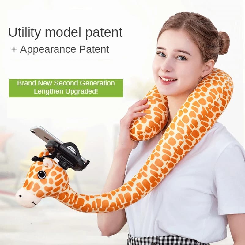 Cuscino da viaggio con supporto per telefono cellulare supporto per collo pigro a forma di U cuscino per cartoni animati con supporto per telefono cellulare girevole flessibile al 360
