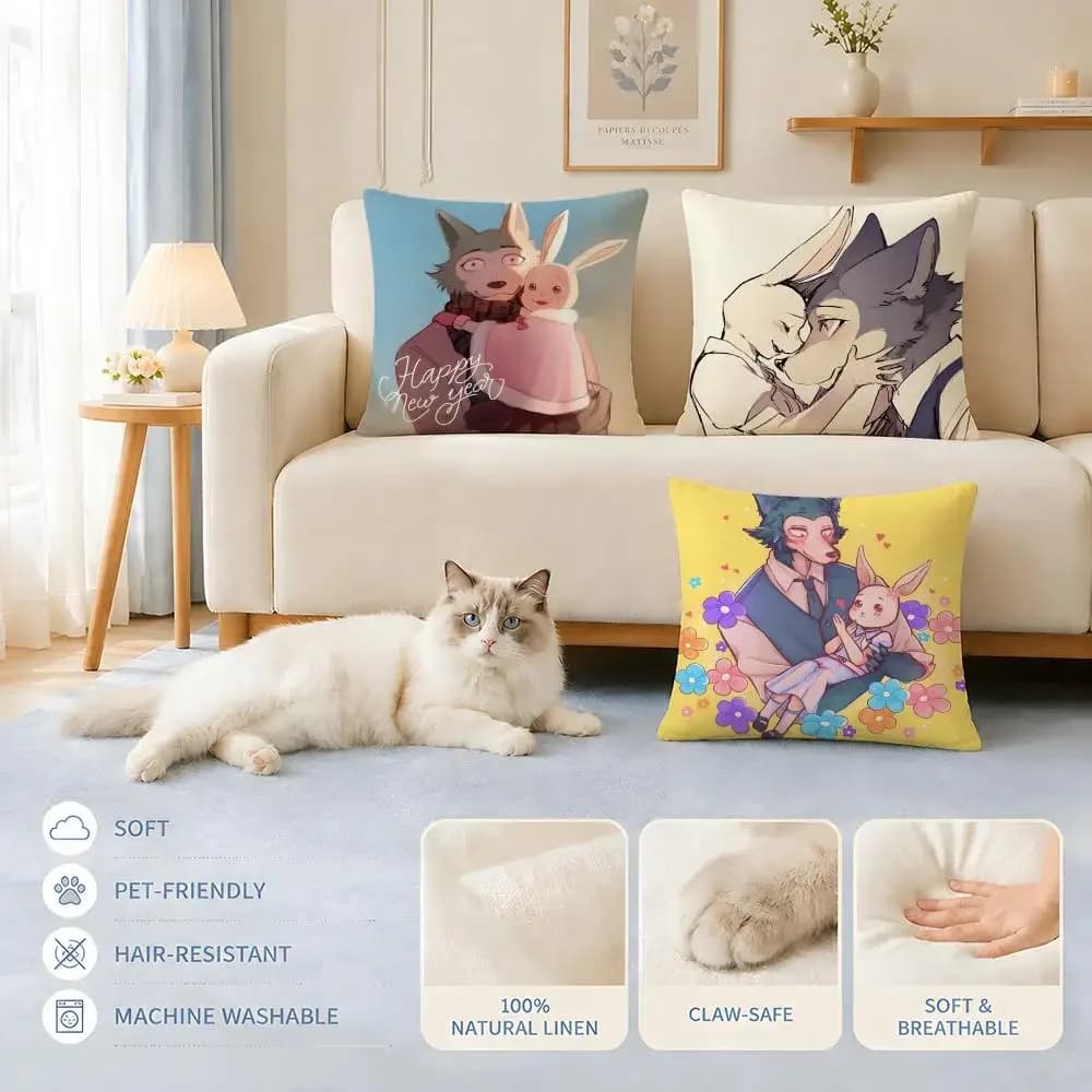 Fodere per cuscini Divano Adatte a cani e gatti Anime BEASTARSS Fodere per cuscini Decorative per sedie 45x45 40x40