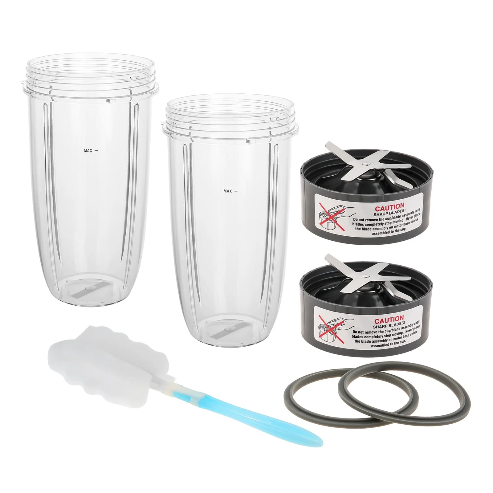 7Pcs/Set Replacement 32oz Cups Extractor Blades Rubber Gaskets fit for Nutri-Bullet Blender 600W/900W Models with Clean Brush
