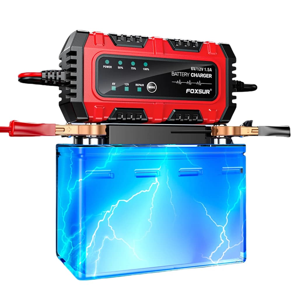 Caricabatterie Intelligente 6V/12V 1.5A per Moto Elettriche, Auto, Camion, Barche, SUV, Batterie al Piombo-Acido AGM GEL