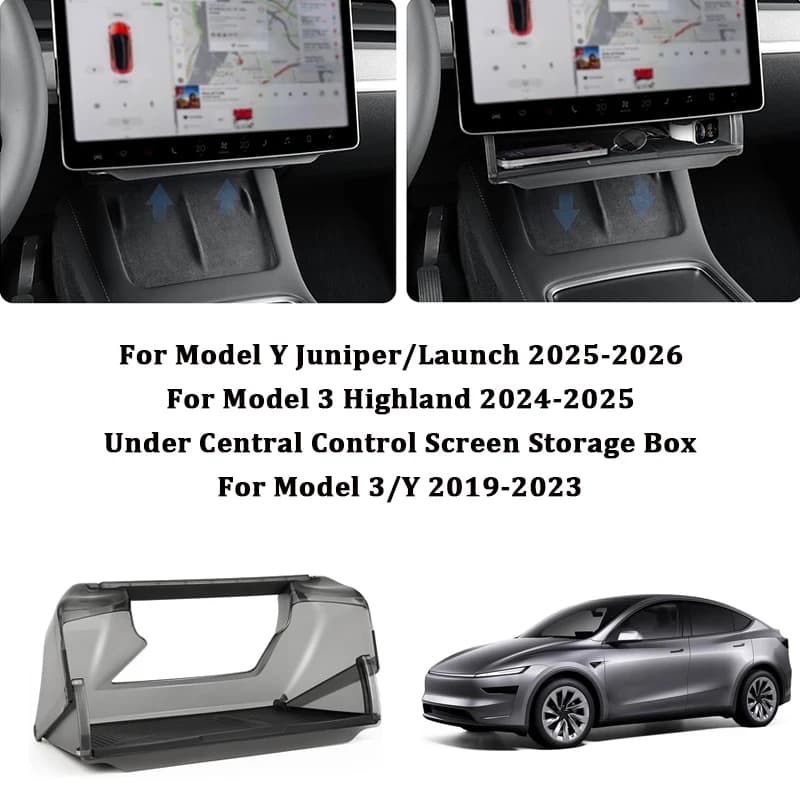 Center Console Screen Under Storage Box For Tesla Model 3/Y Juniper 2019-2026 Center Hidden Storage Organizer Tray Accessories