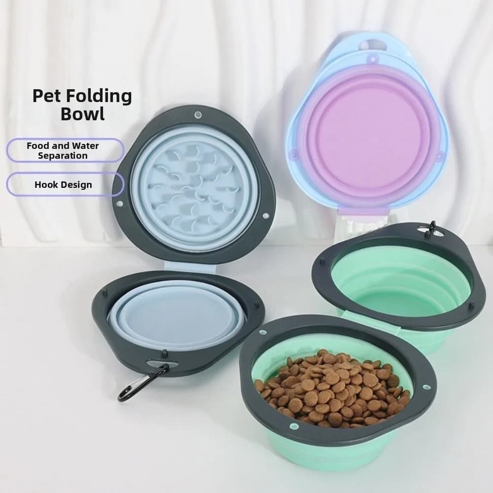 Ciotola Pieghevole Portatile per Animali Domestici, Doppia Ciotola in Materiale Alimentare, Vassoio per Cibo e Acqua con Moschettone, Ciotola Multiuso Pieghevole per Cani