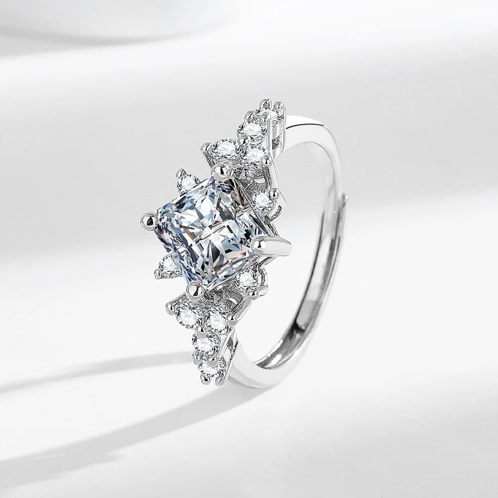 Gioielli di anniversario per banchetti con anello da donna alla moda elegante con zirconi quadrati in argento sterling 925 di lusso leggero