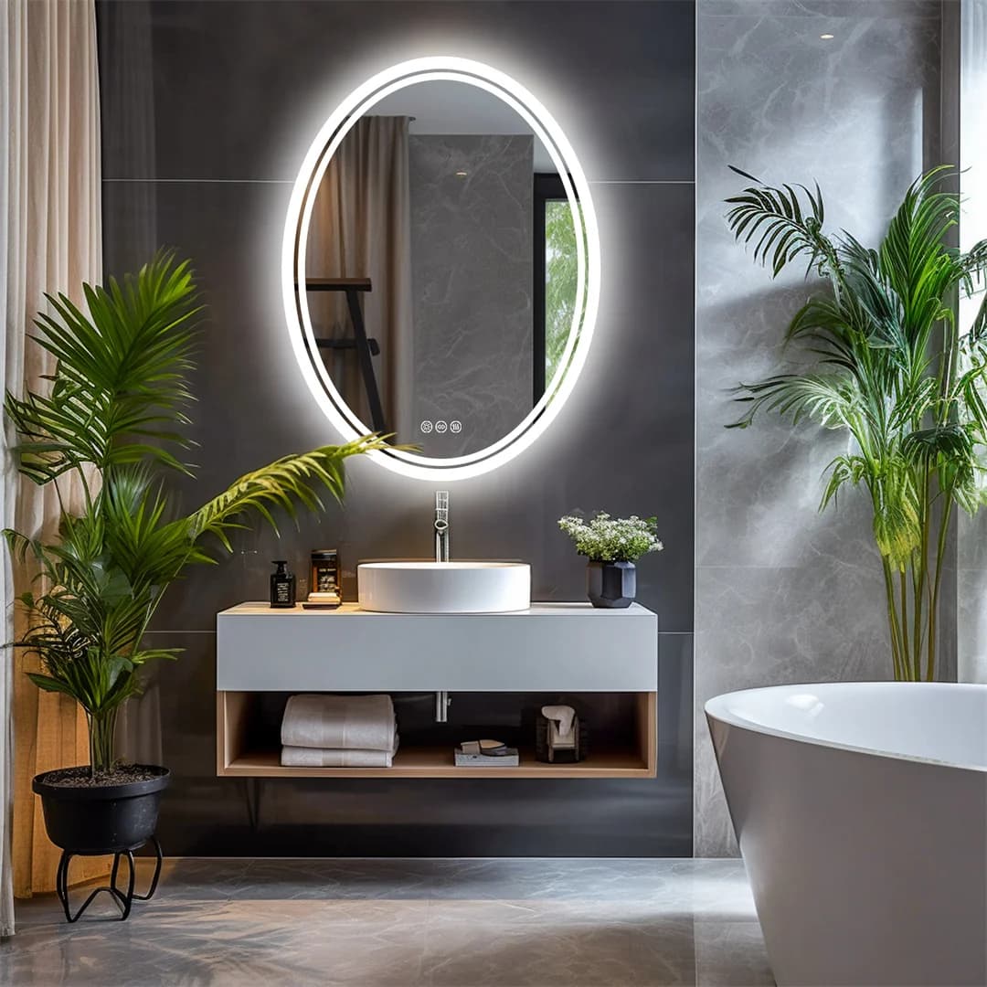 Specchio da Bagno Ovale a LED 50x70cm con Illuminazione e Funzione Antiappannamento per Trucco e Rasatura