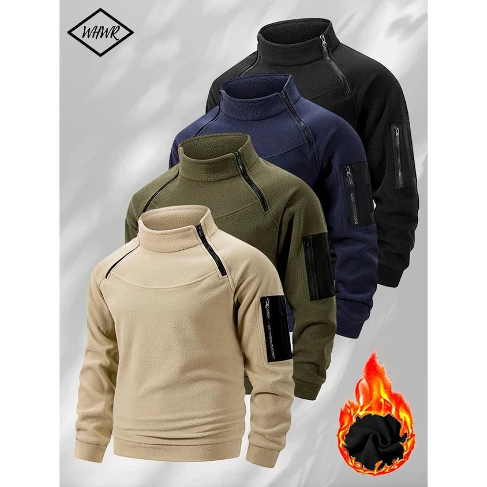 Men's Fleece Tactical Pullover Outdoor Warm Zipper Standing Neck Long Sleeves Hoodie Casual Sweatshirt Streetwear Mens Clothing