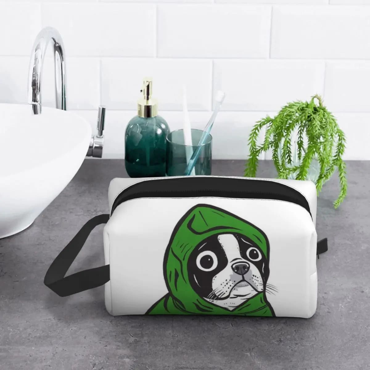 Borsa per il trucco a forma di Bulldog Francese, organizer per cosmetici, beauty case da viaggio per donna, astuccio per trucchi