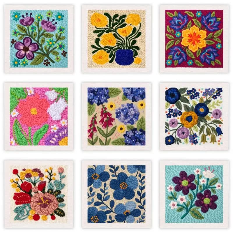 Punch Needle Embroidery Frame Kit Wildflowers Yarn Flower Punch Needle Kit Craft Gift Sewing Art For Room Decoration