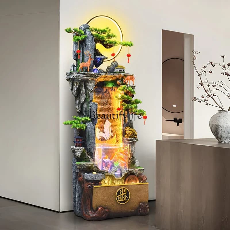 02-Rockery, flowing water floor-to-ceiling fish tank decorative ornaments, circulating water, living room water curtain wall