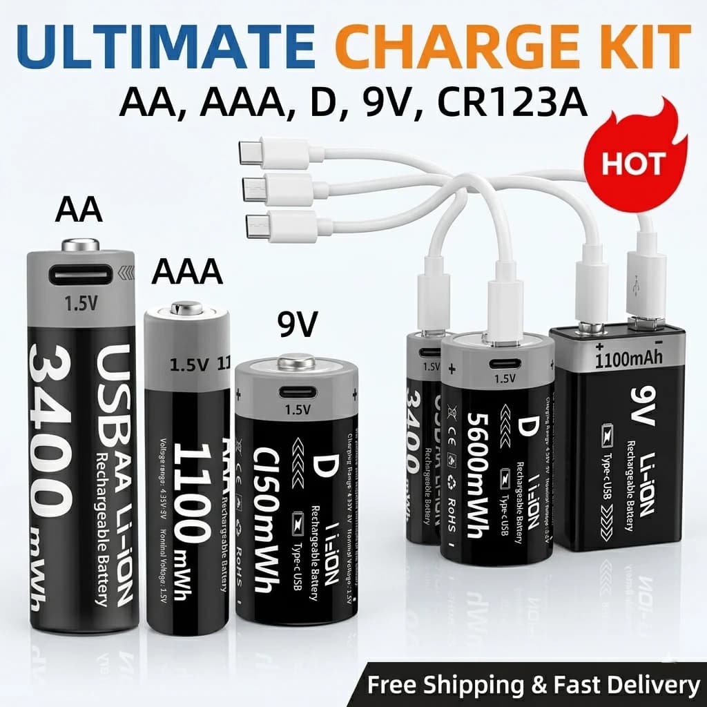 Batteria al Litio Ricaricabile USB-T36 1.5V AA AAA 3600mWh 1100mWh con Cavo Type-C per Controller di Gioco Xbox