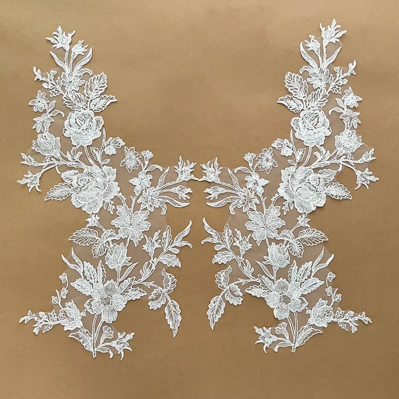 Scarpe da abito da sposa con fiori a specchio in pizzo, copricapo, accessori da cucito fai da te, bianco, grande, 64x36 cm, 2 pezzi, 1 paio