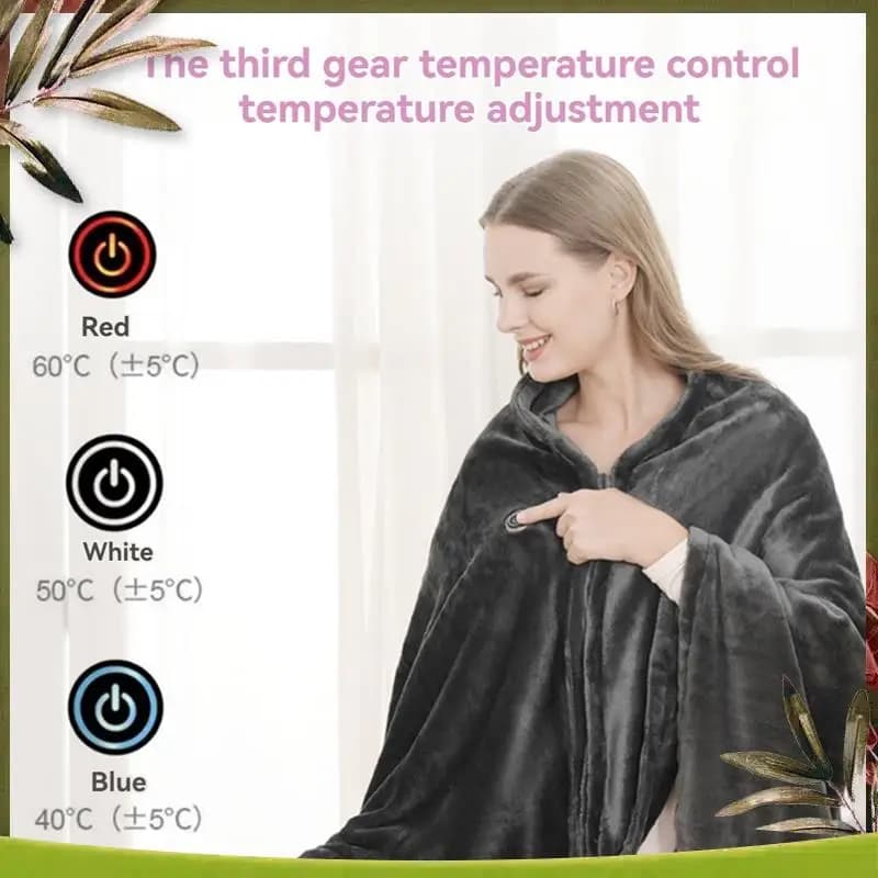 A08P-Outdoor Coperta scialle calda USB portatile Coperta calda in velluto corallo Coperta elettrica Coperta riscaldante per il controllo della temperatura