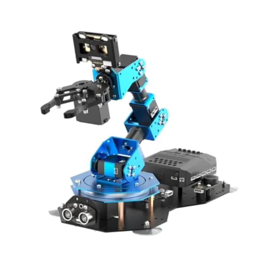 Braccio robotico per l'educazione STEM compatibile con Arduino/Scratch/Python, corpo in lega di alluminio nero, controllo di precisione 6DOF con visione AI e intelligenza vocale