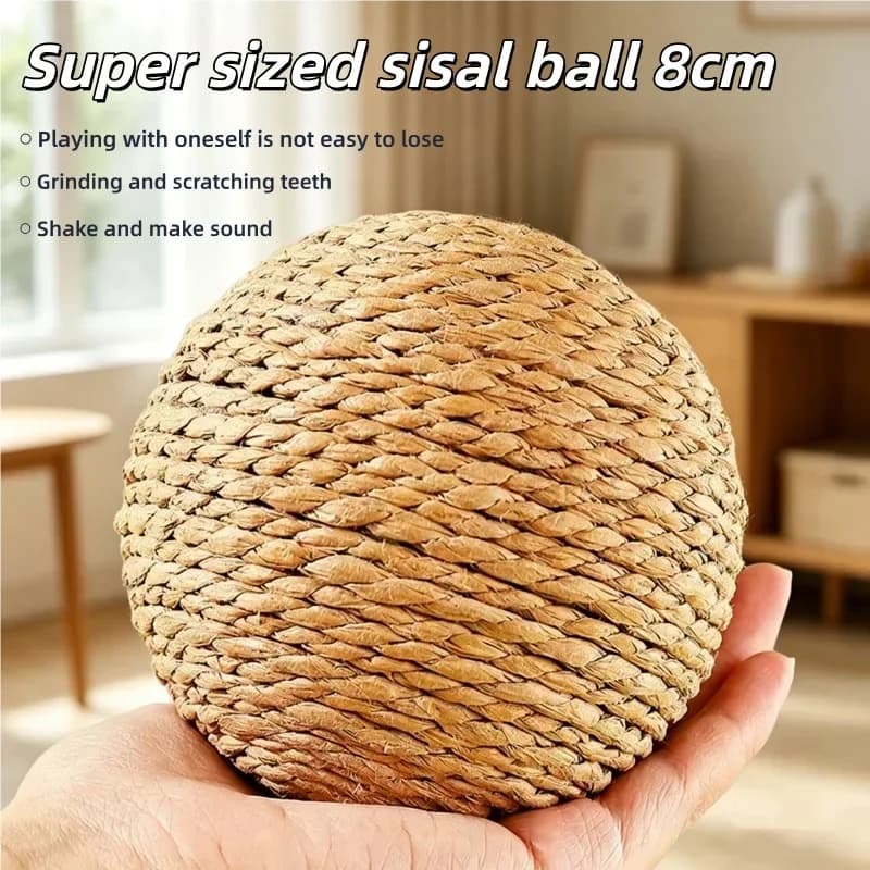 Giocattolo Interattivo per Gatti con Palla in Sisal 8CM, Anti-Morso, per Pulizia Denti dei Gattini, Accessorio per Animali Domestici con Suono per Gattini e Gatti