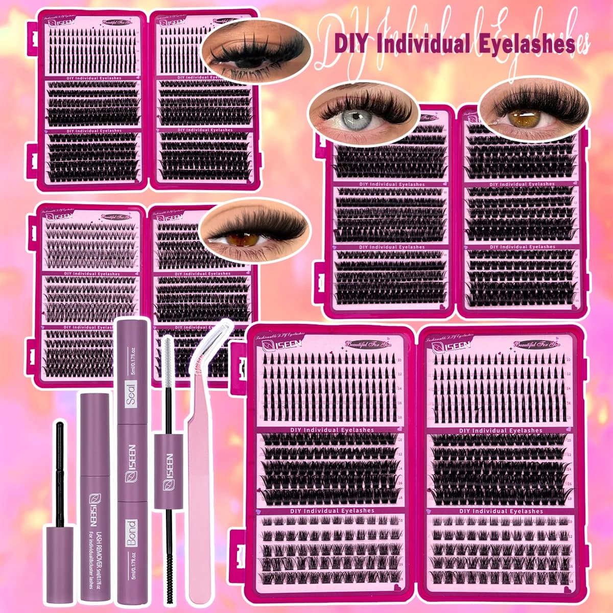 DIY Lashes Cluster Kit Large Capacity Soft Lash Faux Mink Eyelash Extension Individual Lashes DIY at Home Reuseable