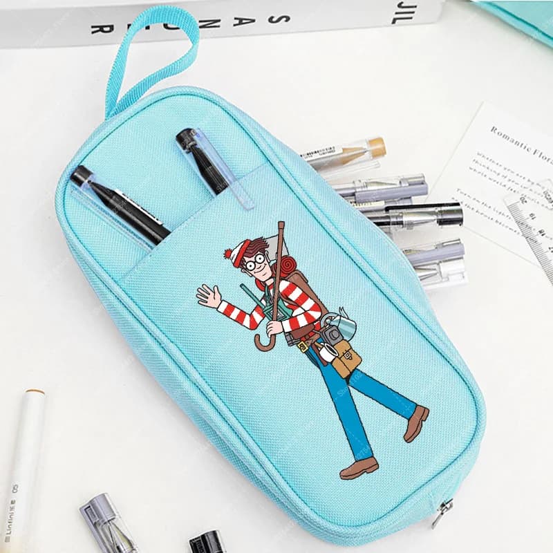 Students Anime Printed Pen Case School Supplies Accessories Wheres Waldo Cartoon Cute Pencil Bag Wally Stationery Storage Pouch