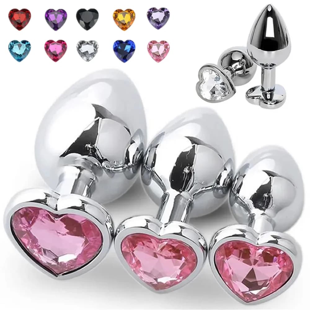 Heart Base Metal Anal Plug 3 Sizes Crystal Butt Plug for Women Removable Stainless Steel Anal Anus Masturbation Adult Sex Toys