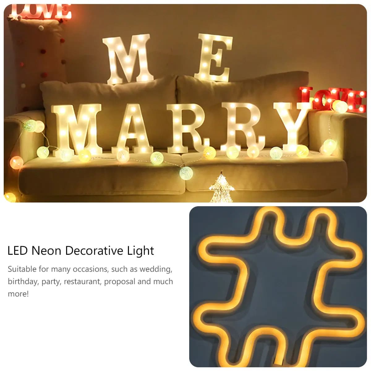 1Pcs Premium Plastic LED Neon Decorative Light Sign Lamp for Bedroom Living Room Desk Night Light Party Decoration Gift Idea