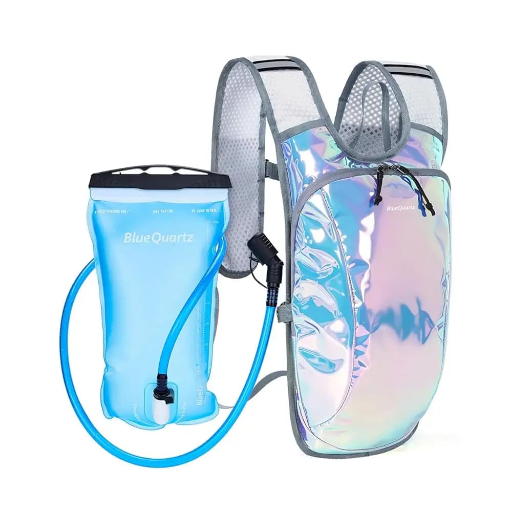 Zaino per Idratazione Rave, Zaino Riflettente per Escursionismo con Sacca d'Acqua da 2L e Tasca per Telefono, Zaino Idrico con Scomparto Isolato