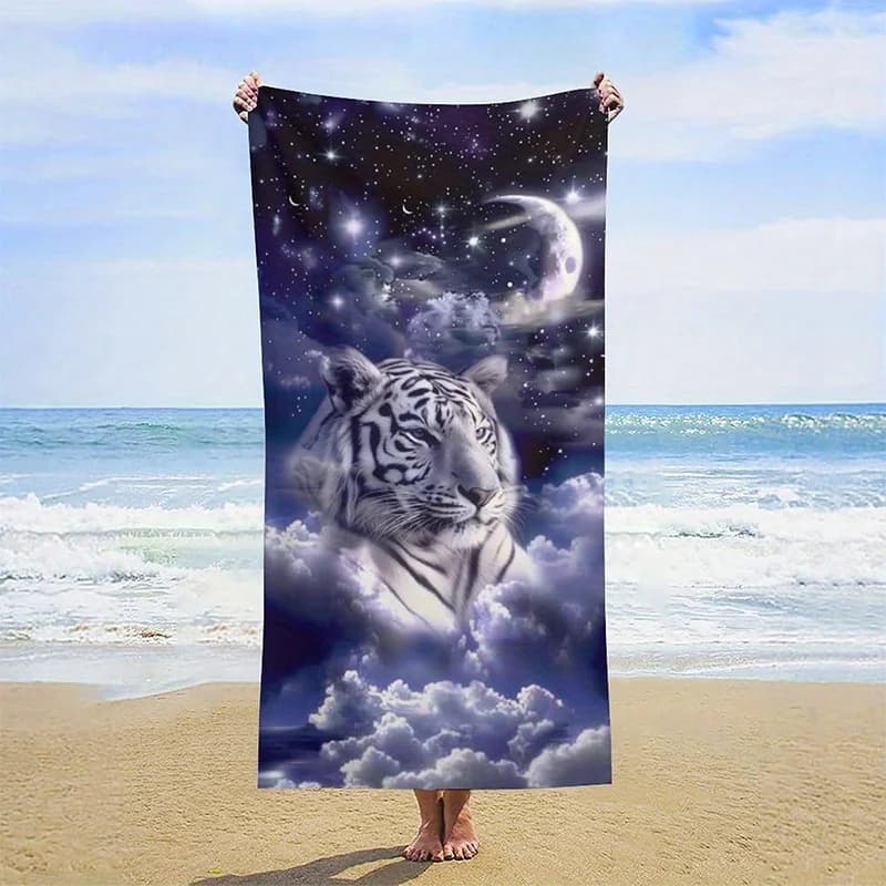 Telo mare con motivo tigre bianca stellata, protezione solare antivento, adatto per piscina, campeggio, coperta da viaggio