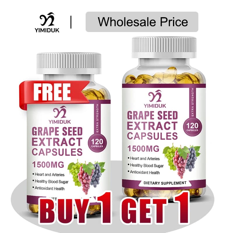 Acquista 1 ricevi 1 gratis! Capsule naturali di estratto di semi d'uva, forte antiossidante per l'equilibrio del colesterolo, la produzione immunitaria e del collagene
