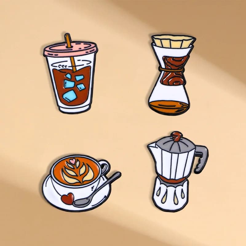 Spilla da caffè fatta a mano vintage in cartone animato, tazza, macchina da caffè, design, spilla, abbigliamento, cappello, borsa, accessori, distintivo, toppa regalo
