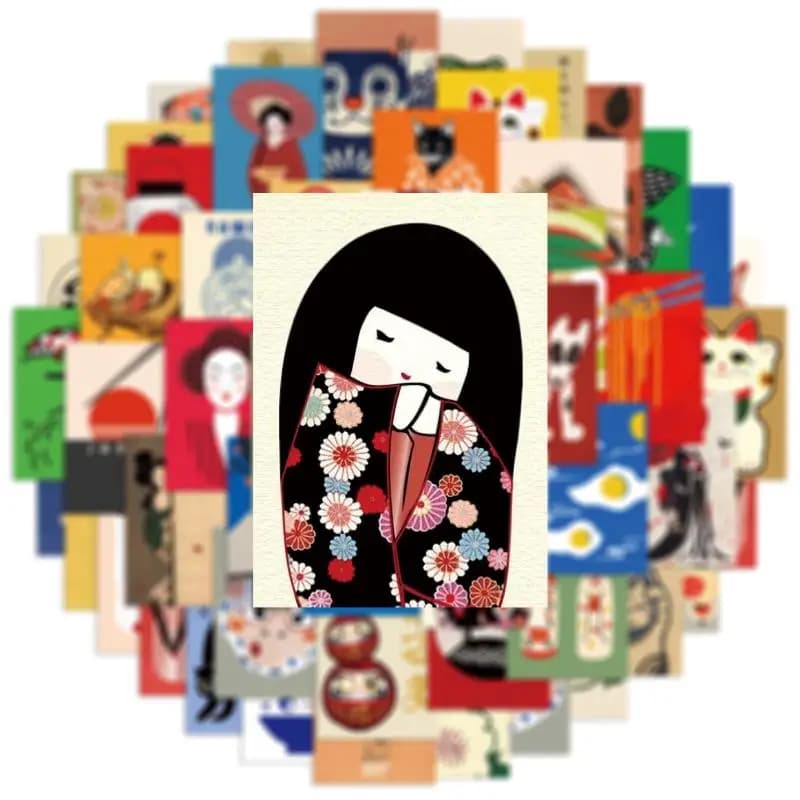 50 adesivi decorativi impermeabili in stile giapponese, adesivi per poster, frigorifero, custodia per telefono, skateboard, computer, laptop