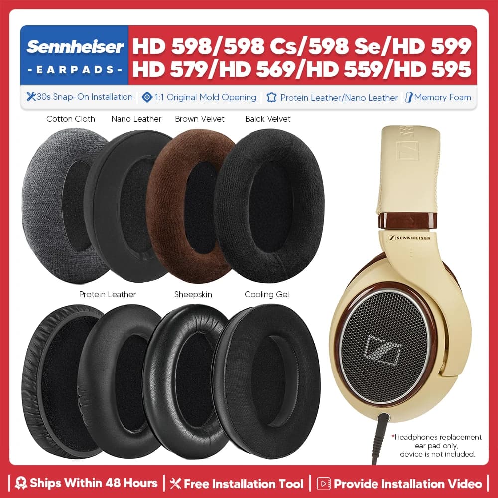 Cuscinetti auricolari di ricambio per Sennheiser HD 598 SE CS HD 599 579 HD 569 HD559 595 Accessori per cuffie Cuscino auricolare Copertura in memory foam