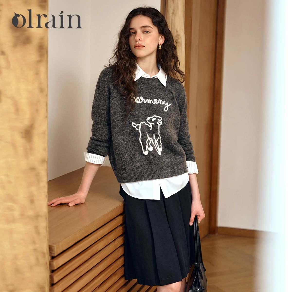 Maglioni Casual da Donna OLrain, Nuova Collezione Autunno 2026, Pullover Jacquard Stile Francese, Maglia a Maniche Lunghe O57QM001252