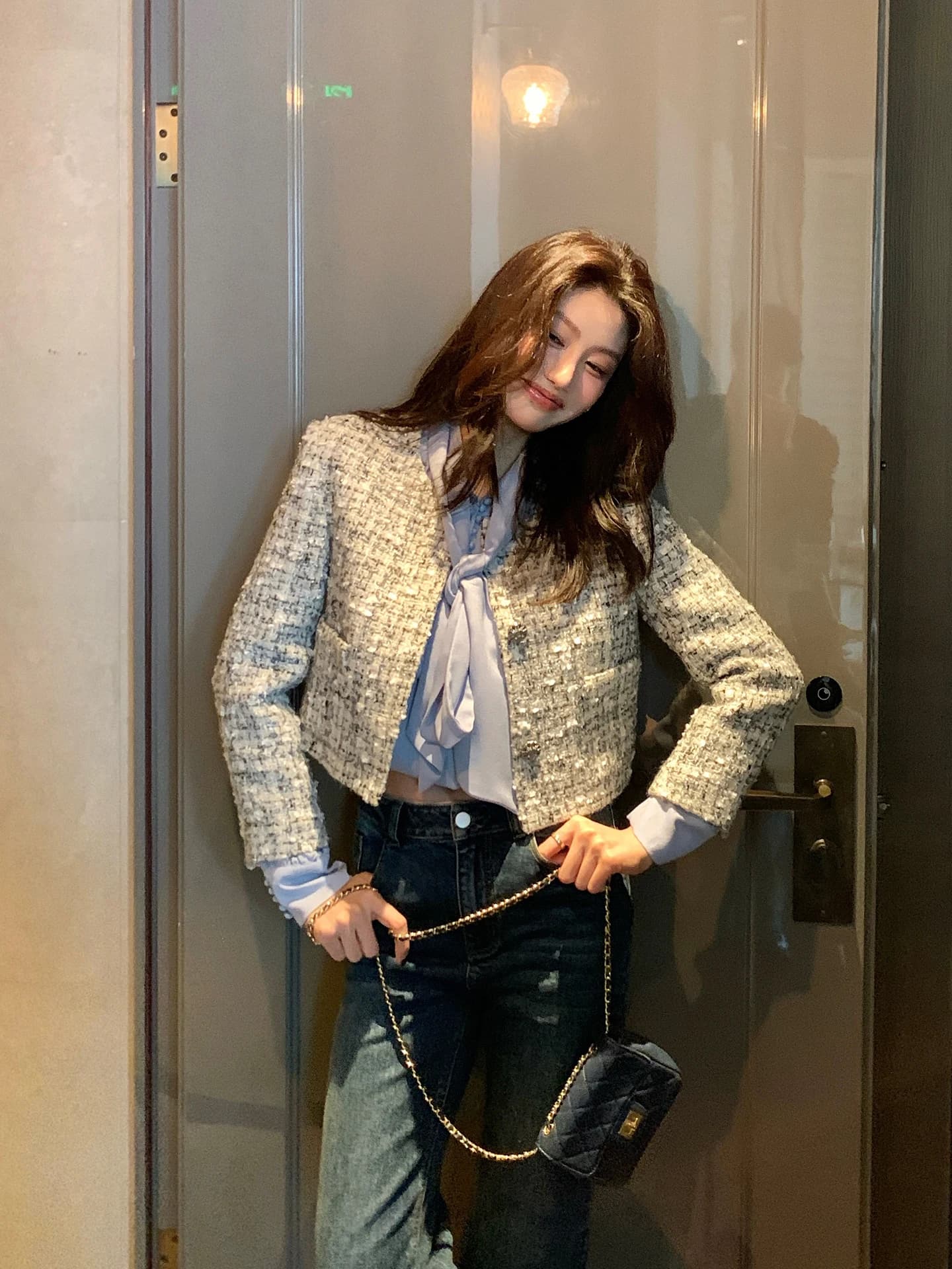 Completo Due Pezzi in Tweed di Lana Vintage Longxi Er per Donna, Set Primaverile e Autunnale D402, Abbigliamento Casual Sportivo
