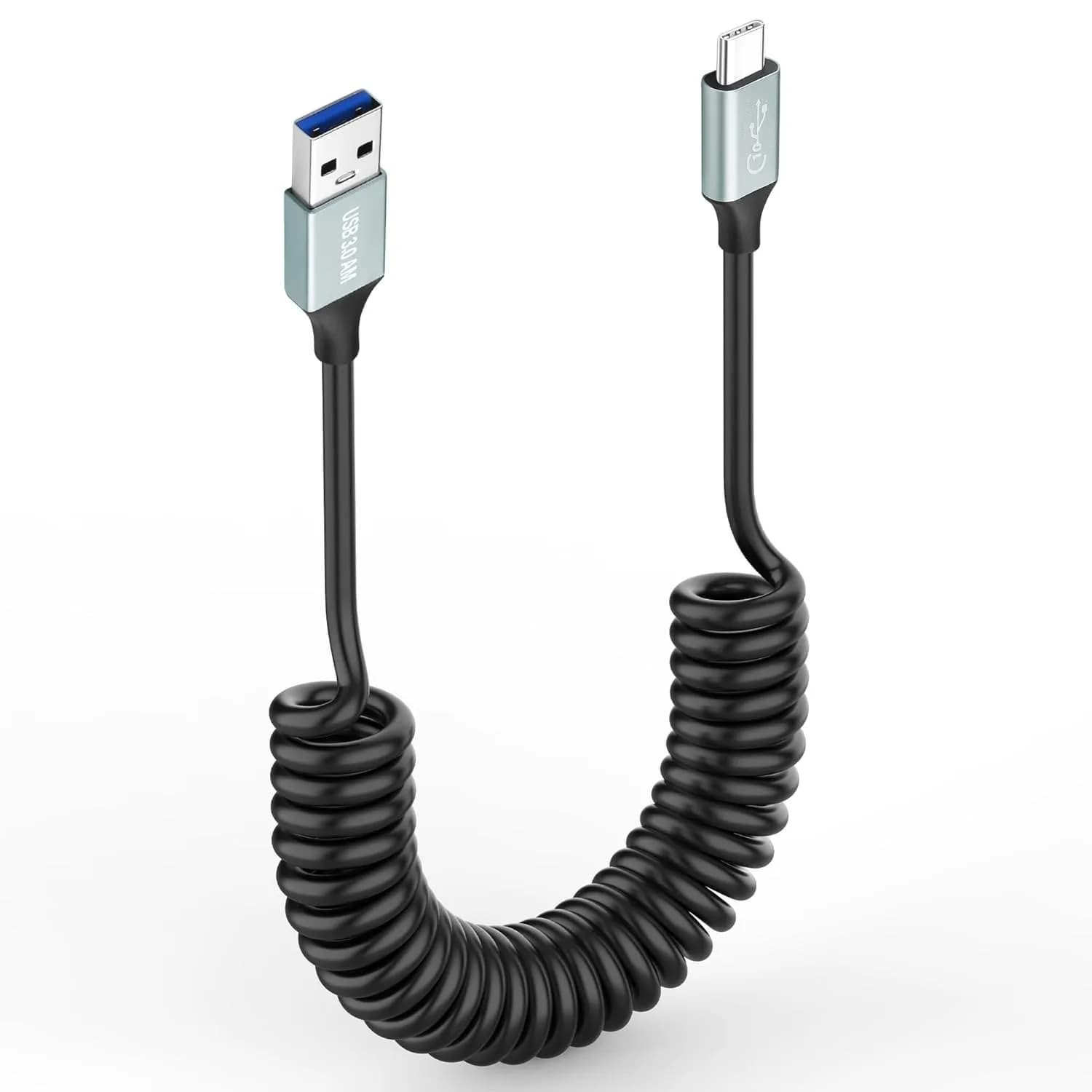1M USB 3.0 A to Type C Coiled Cable 5Gbps 3A Charging Data Sync Cord for Laptop PC External Hard Drive Car Charger Mobile Phone