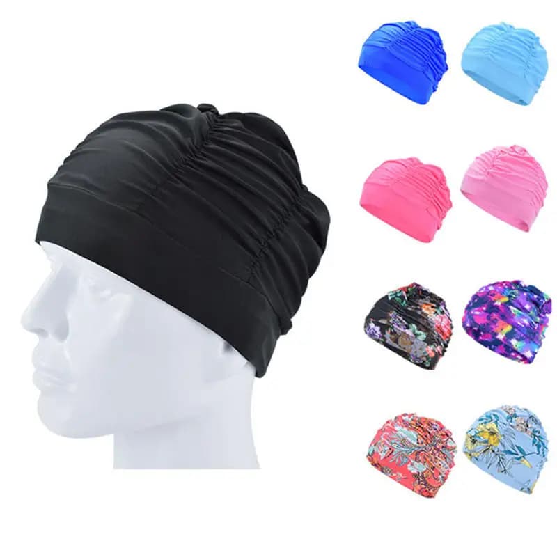 Swimming Hat Unisex Girls Long Hair Bathing Cap Swimming Cap Stretch Drape Free Size Swim Pool Sport Elastic Turban
