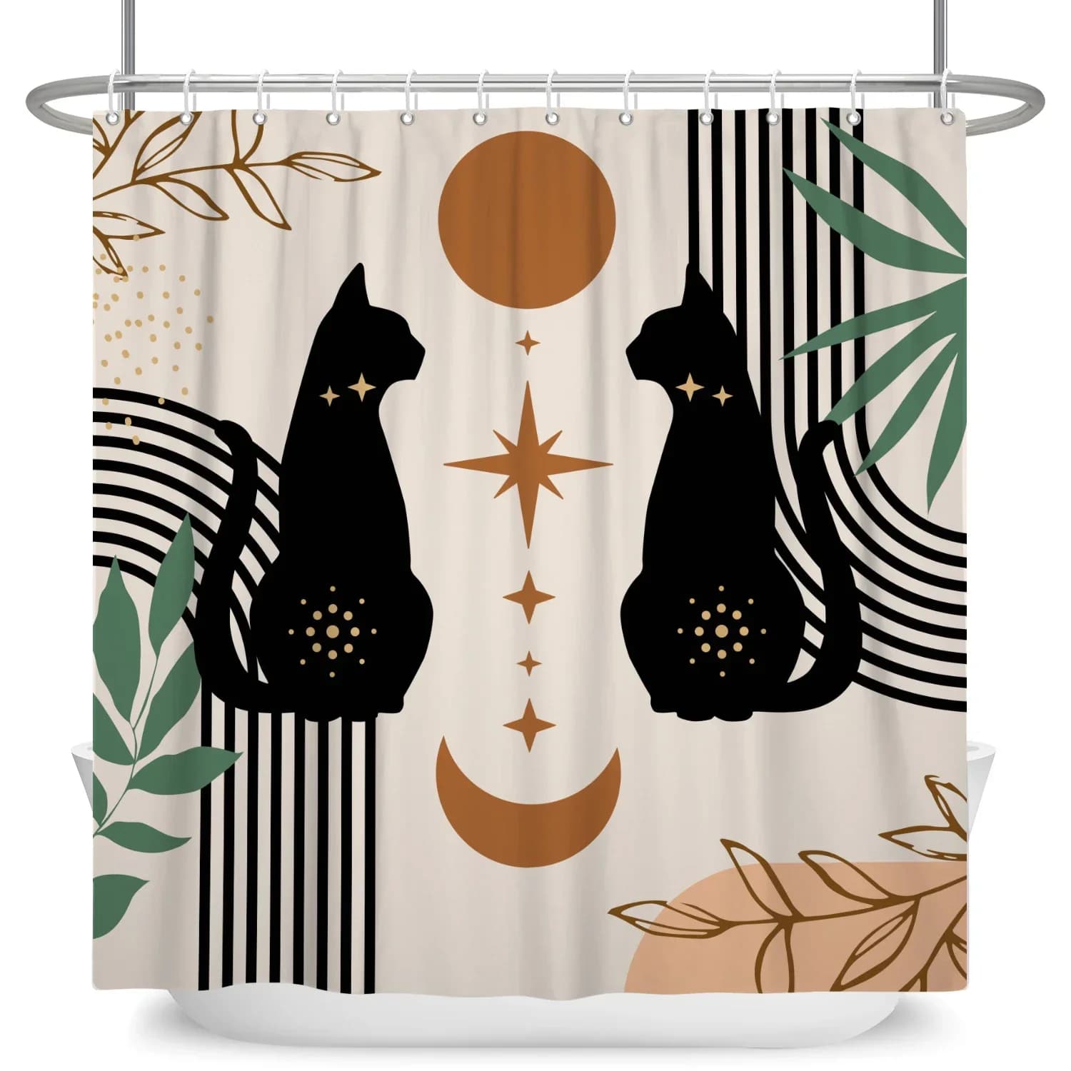 Elegante gatto nero con accenti dorati Stampa tenda da doccia resistente all'acqua per un arredamento da bagno elegante e moderno, design unico