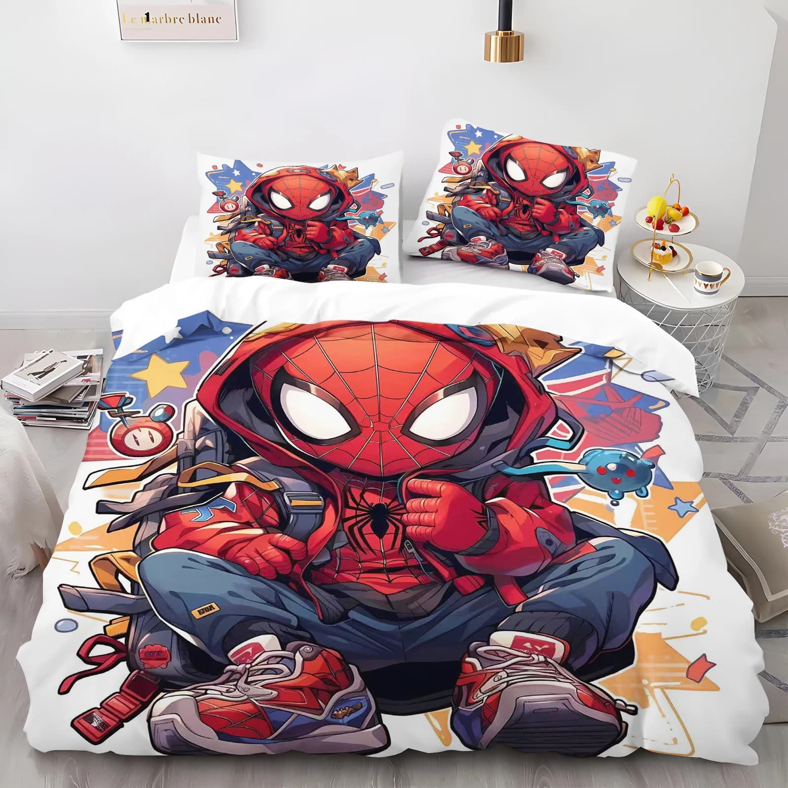 Set biancheria da letto Spider-Man da 2/3 pezzi, copripiumino in poliestere al 100%, ultra morbido e confortevole, per la camera da letto dei bambini e degli adolescenti, varie misure