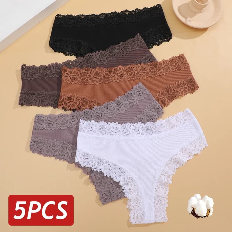 5 pieces/set seamless cotton panties women's lace sexy Brazilian pants ribbed breathable underwear for girls soft lingerie strong sizes S-XL