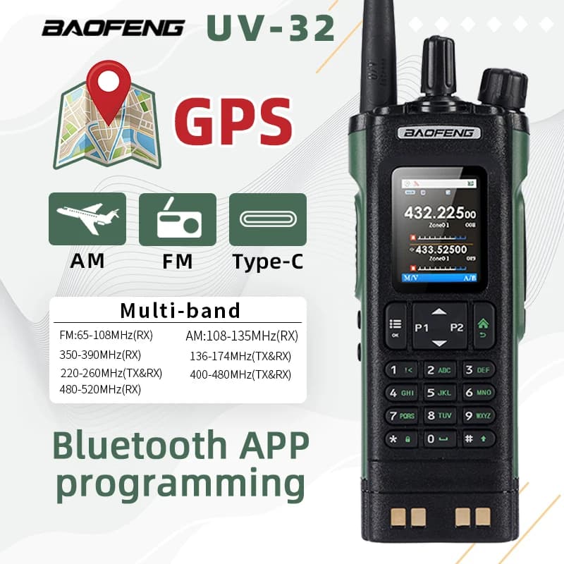 Baofeng UV-32 Walkie Talkie GPS Bluetooth APP Programmazione Multi Band Wireless Copia Frequenza Tipo-C Ham a lungo raggio Radio bidirezionale