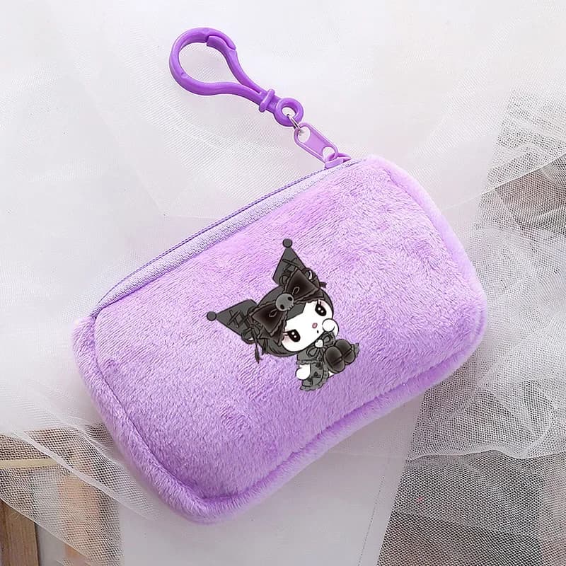 Kuromi Coin Purse Purple Sanrio Cartoon Printed Square Storage Bag Portable Mini Wallet Cute Handbag Funny Birthday Gifts