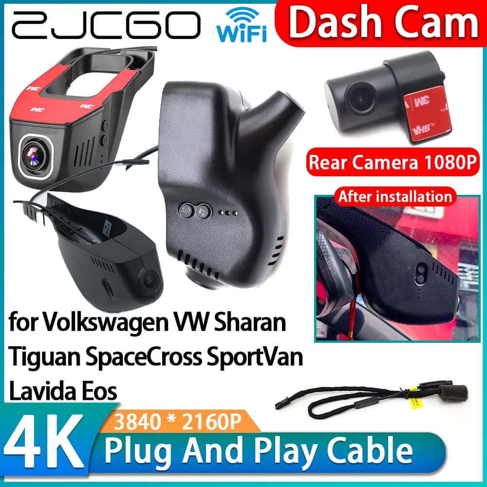 ZJCGO per Volkswagen VW Sharan Tiguan SpaceCross SportVan Lavida Eos, Videoregistratore DVR per Auto 4K Wifi, Dash Cam con Telecamera Anteriore e Posteriore