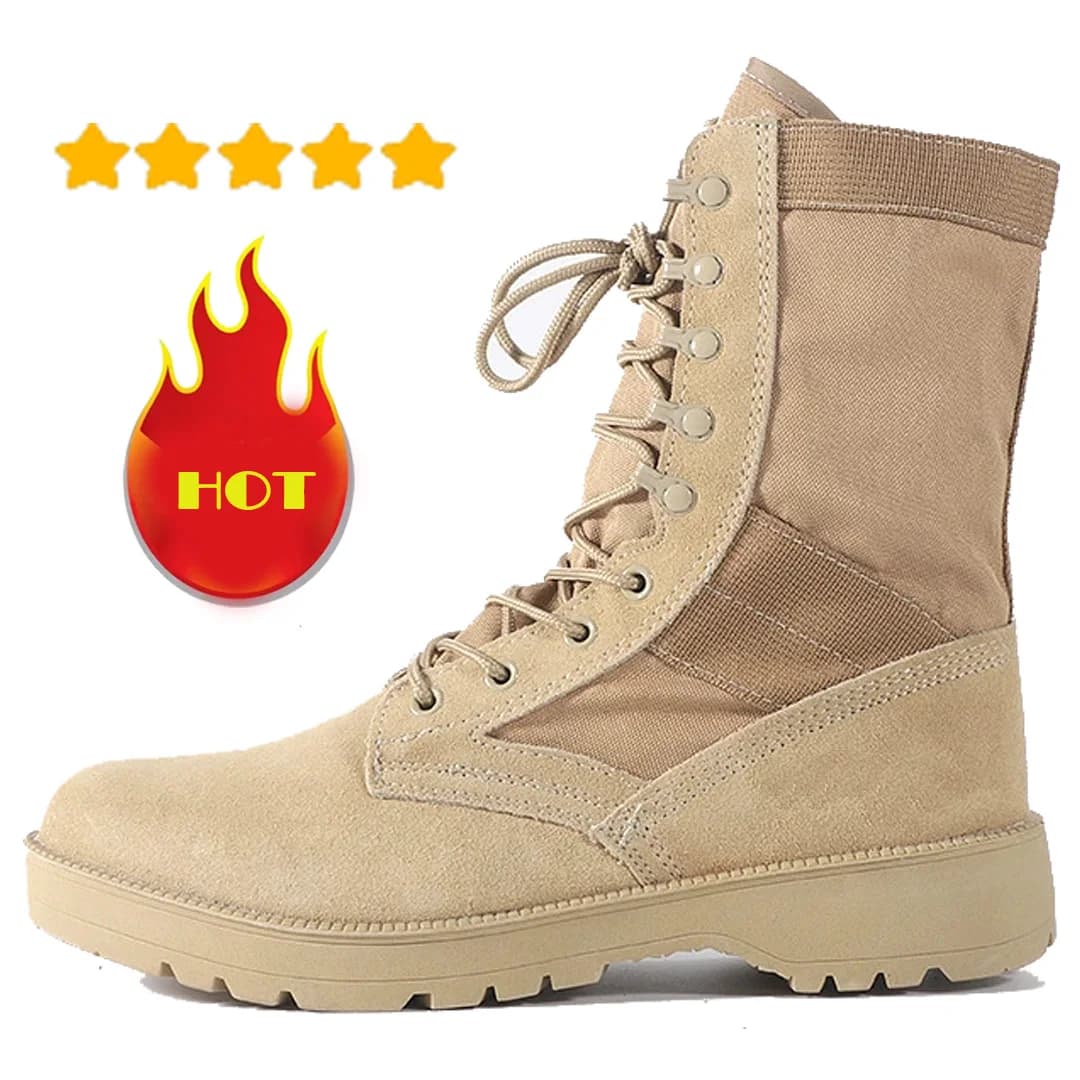 Stivali da deserto tattici da uomo in pelle bovina Scarpe da trekking leggere antiscivolo da combattimento all'aperto Scarpe da lavoro Botas alte