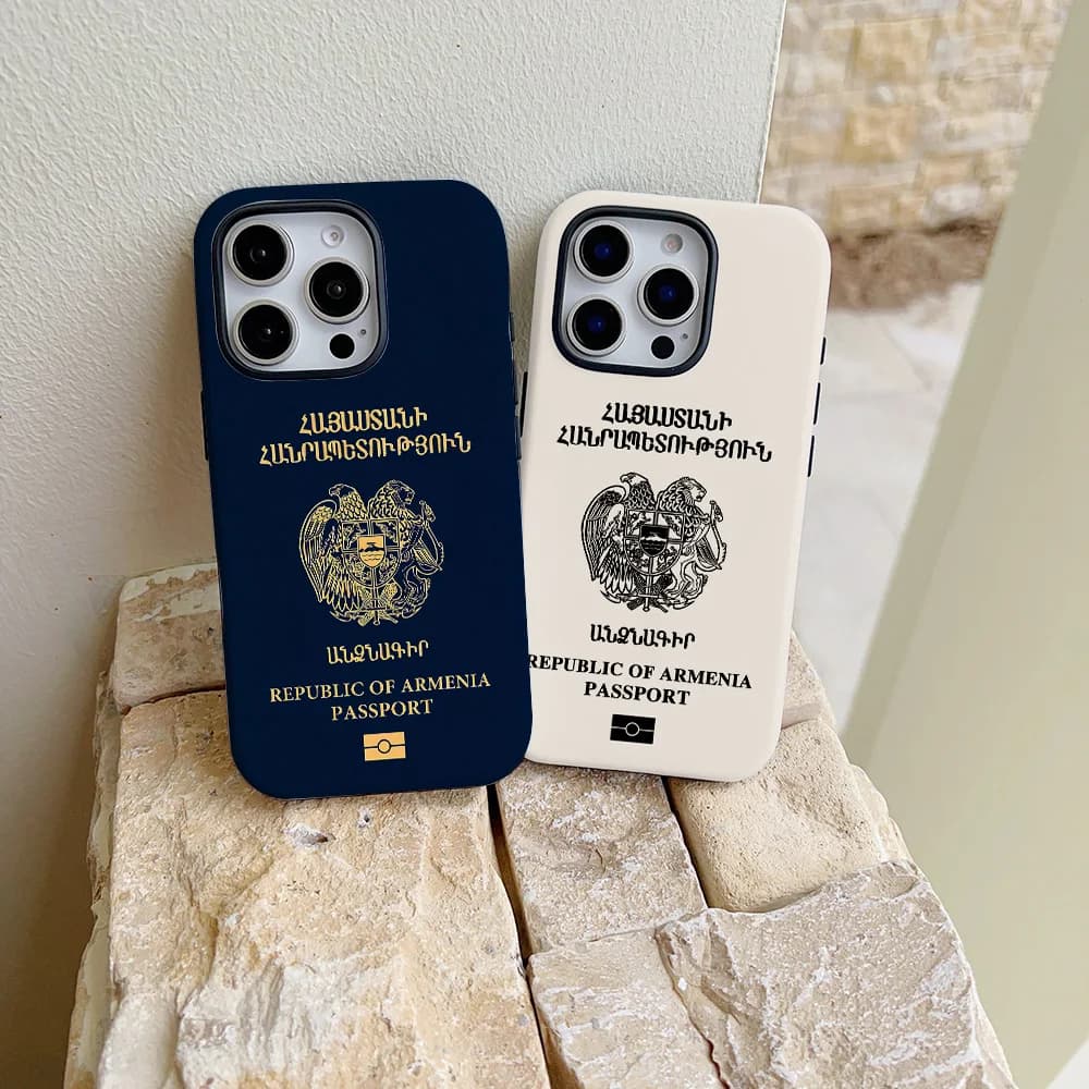 Custodia per telefono Armenia Passaporto per iPhone 17 16 15 14 13 12 11 X XS XR XSMAX 7 8 Air Pro Max Plus Cover posteriore a doppio strato di lusso