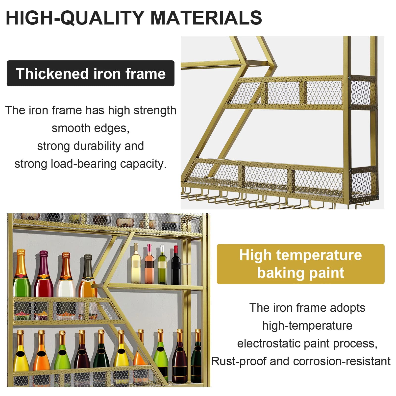 Scaffale Espositivo in Metallo per Bottiglie di Vino con Portabicchieri, Espositore per Bottiglie di Liquori per Casa, Sala da Pranzo, Cucina