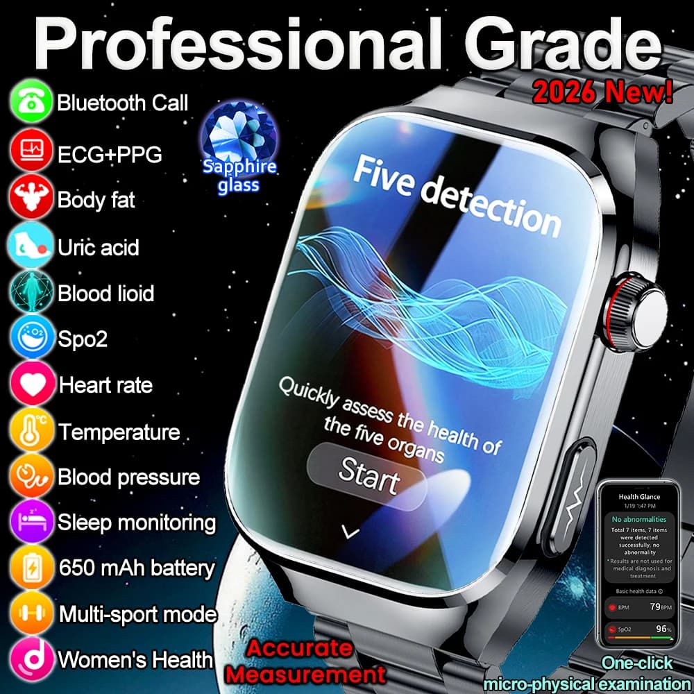 2026 Nuovo Grado Infermieristico Acido Urico Lipidi Nel Sangue Astuto Della Vigilanza Degli Uomini ECG + PPG Pressione Sanguigna Frequenza Cardiaca Bluetooth Chiamata Salute Smartwatch