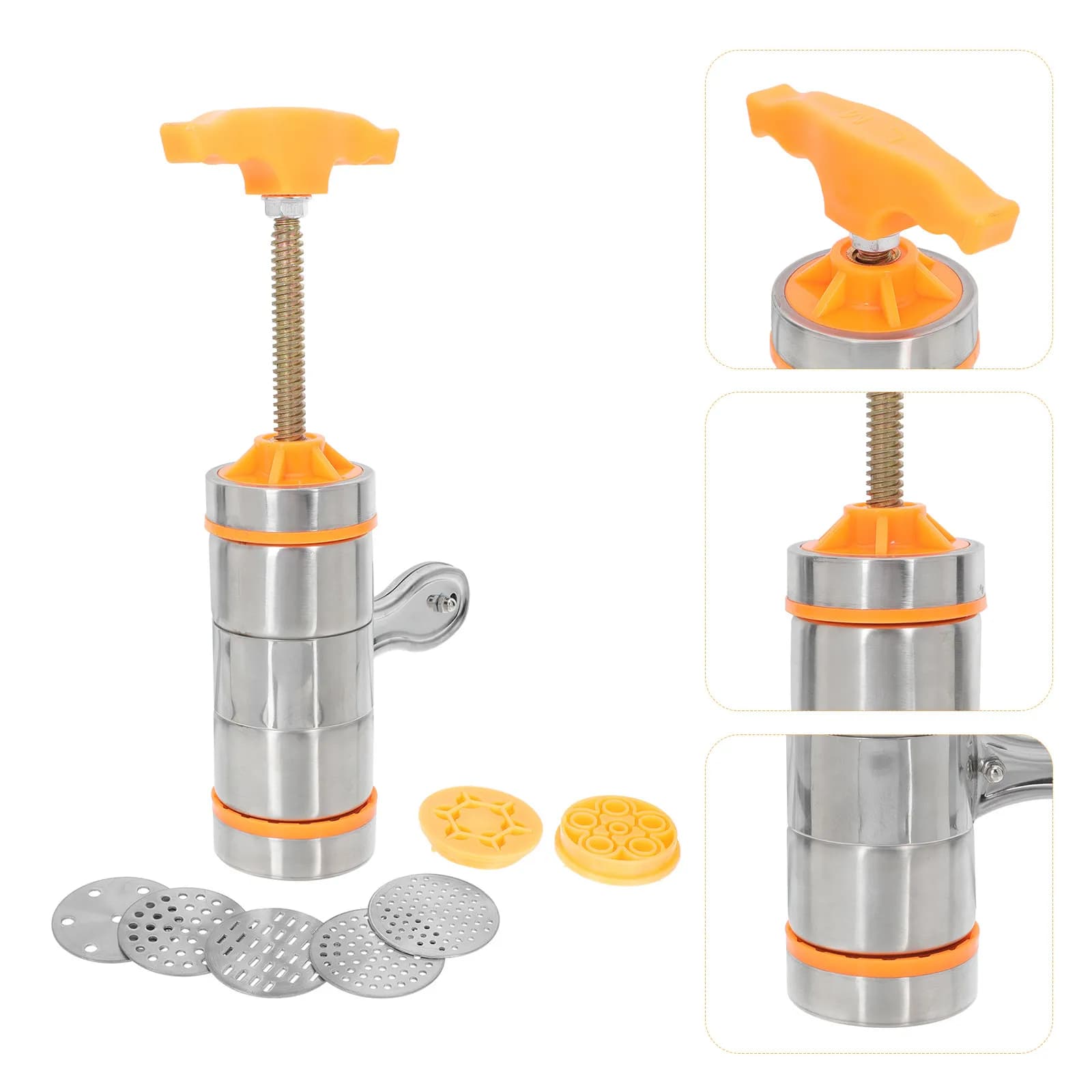 Set per Fare la Pasta Manuale con 7 Stampi in Acciaio Inox, Macchina Multifunzione per Pressare l'Impasto, Strumento per Fare la Pasta in Casa