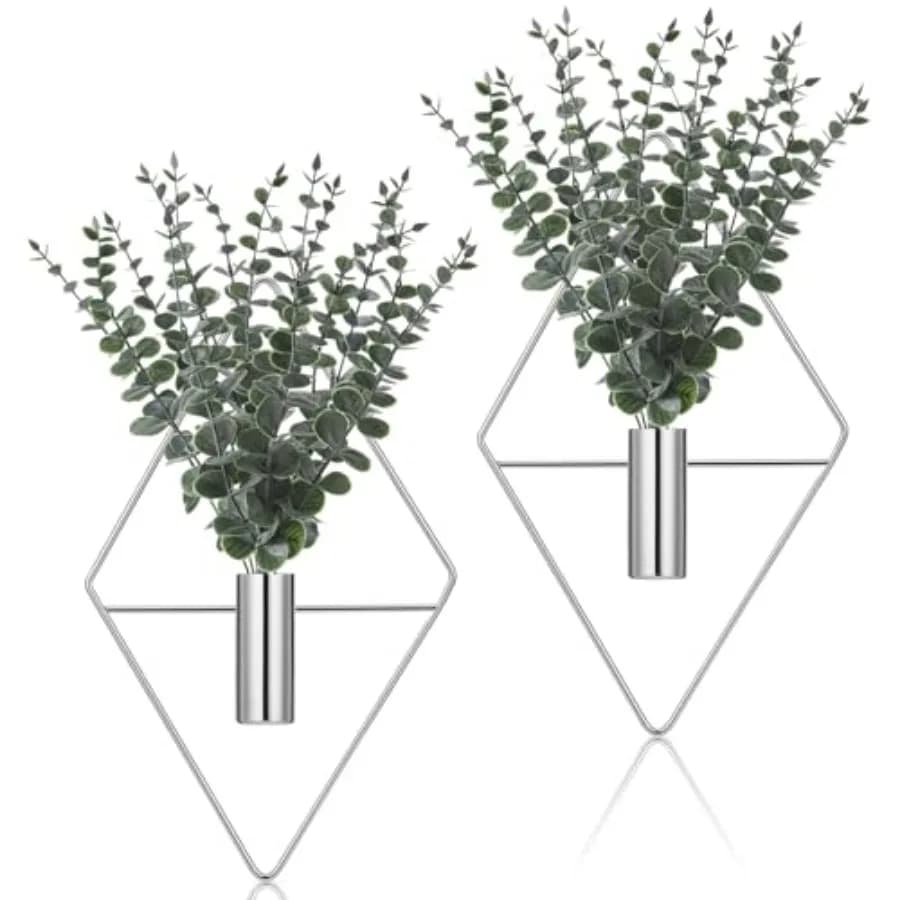 4 Pcs Hanging Planters with Artificial, Wall Decor Metal Hanging Vase Indoor Plants Holder Modern Geometric Bathroom Decor for
