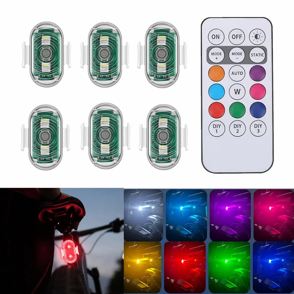 6PCS Stroboscopic Light for LED Car with Wireless Remote Control for Motorcycle Drone Car Bike Antique indicator Flash
