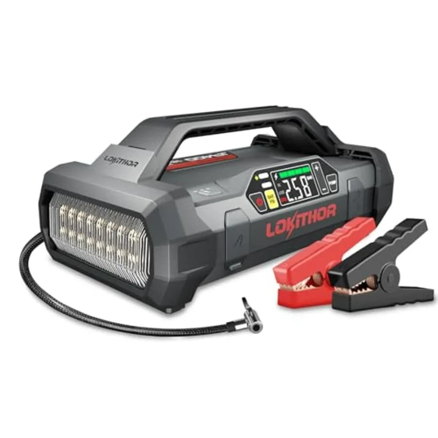 Avviatore di Emergenza 1750A 12V con Compressore d'Aria 60W, Ricarica Rapida Bidirezionale, Booster per Batteria Auto al Litio per Motori a Benzina 7.5L o Diesel 5.5L