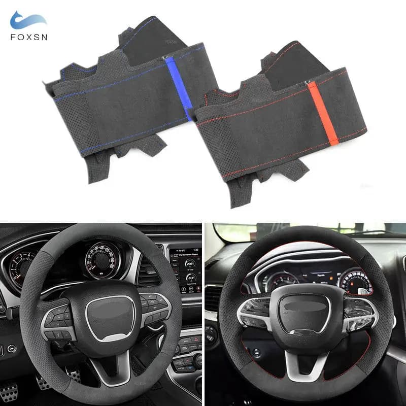 Coprivolante per auto in pelle scamosciata/fibra di carbonio brillante per Dodge Challenger Charger 2015-2021 Durango 2018-2021