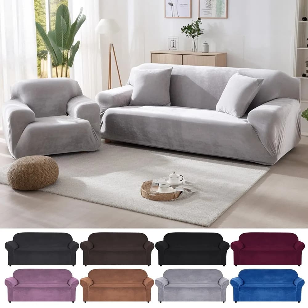 Elastic Velvet Cover for 1/2/3/4 Cover for furniture Soft with non-slip elastic bottom