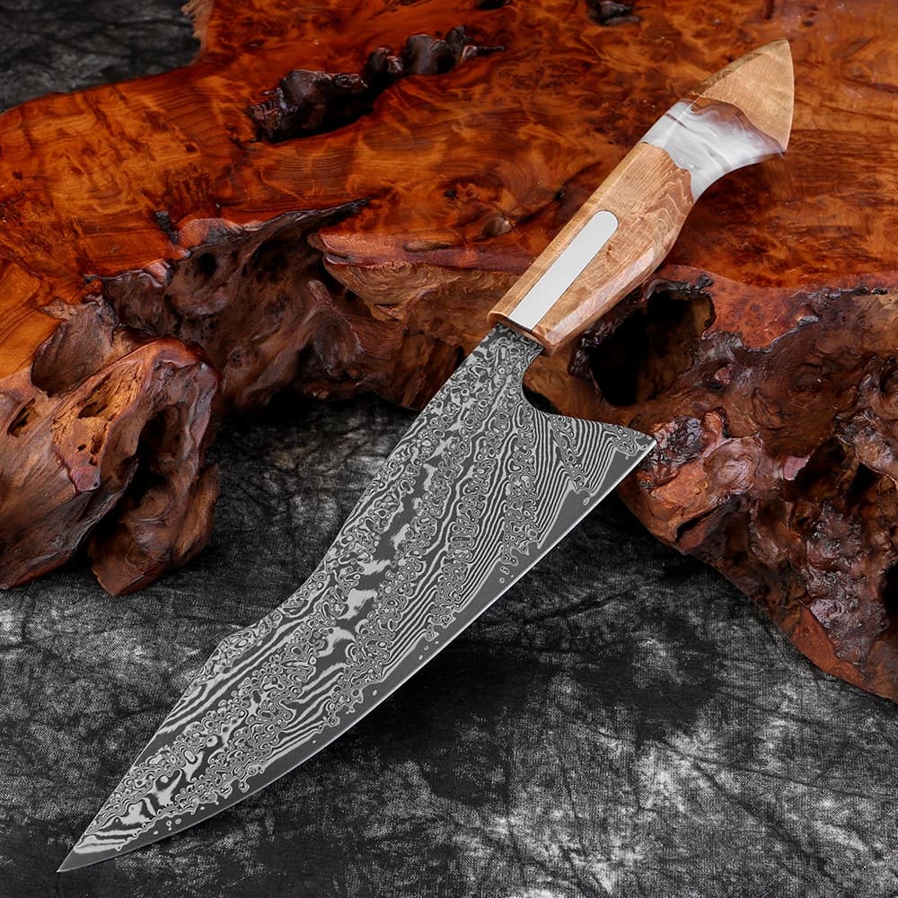 XITUO Damascus steel cook knife, sharp butcher knife, Japanese cook knives Kitchen knife Resin and exquisite wood