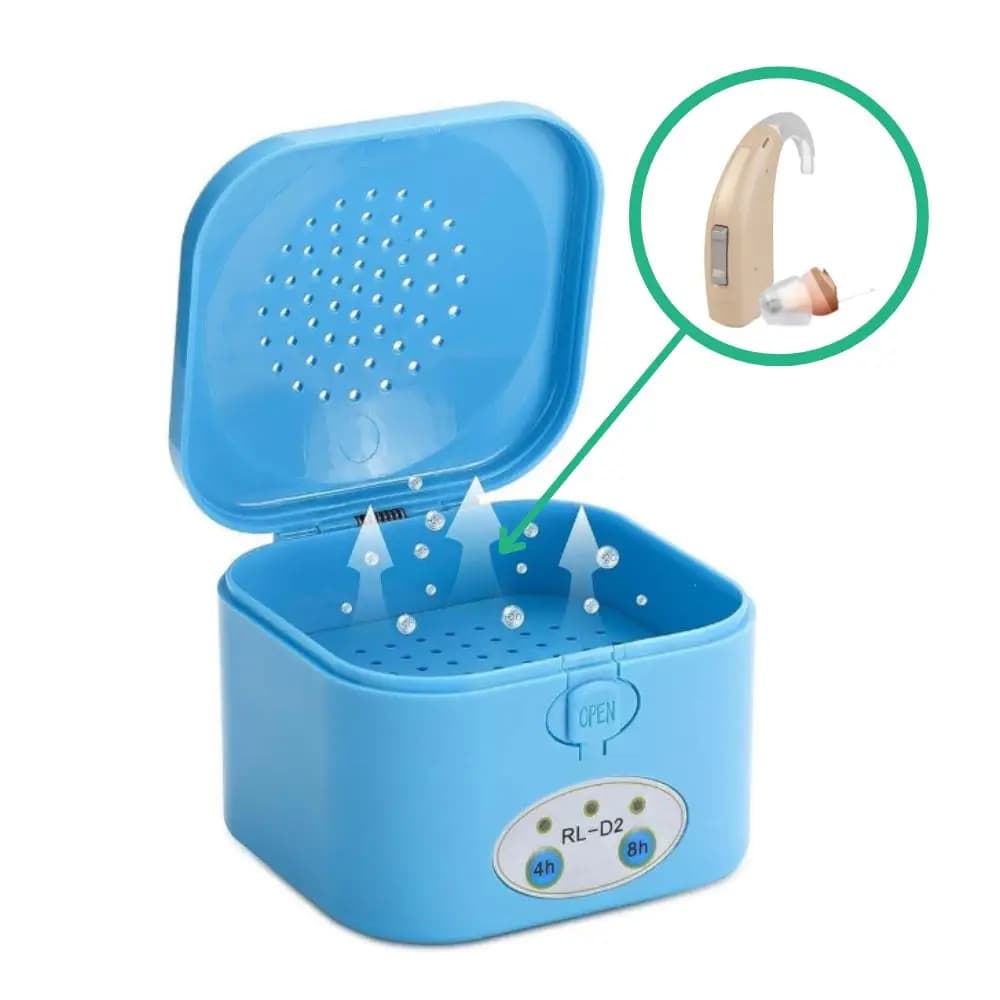 Scatola asciugatrice con timer per apparecchi acustici, custodia protettiva, deumidificatore elettronico, accessori per apparecchi acustici